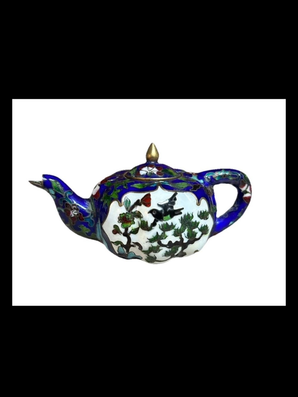 vintage teapot trinket box mini cloisonne Brass enameled Grandmillenial